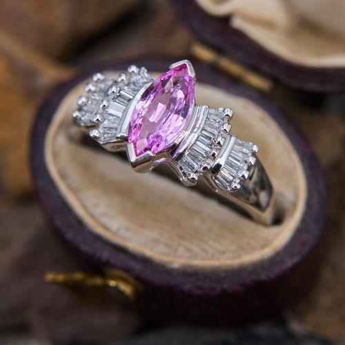 Marquise Pink Sapphire Ring 14K White Gold