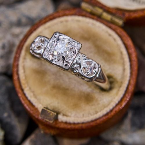 Illusion Style Vintage Diamond Engagement Ring 14K White Gold .14Ct H/VS1