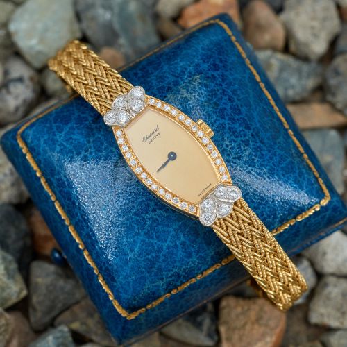 Vintage Chopard Woven Gold Ladies Wristwatch 18K Yellow Gold