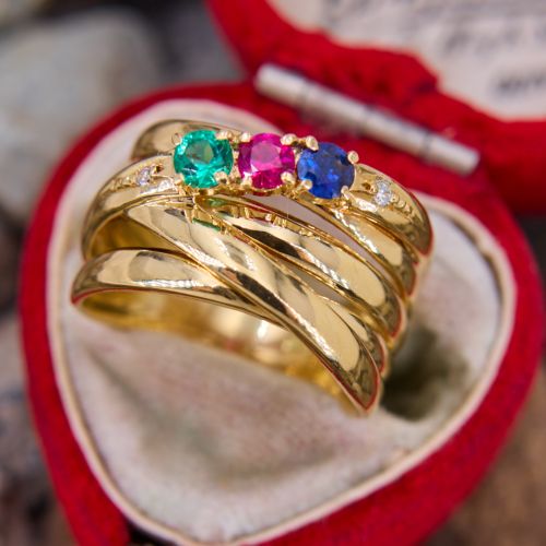 Crossover Lab Created Ruby Emerald Sapphire Ring 18K Yellow Gold