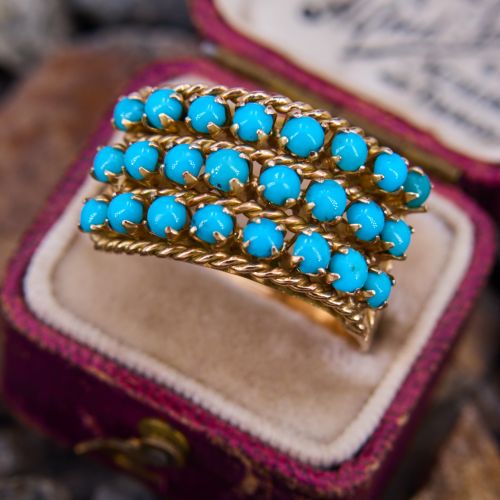 Vintage Turquoise Ring 18K Yellow Gold