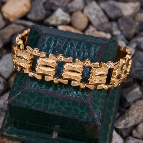 Vintage Textured Gold Link Bracelet 18K Yellow Gold
