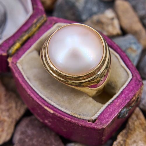Round Mabé Pearl Bezel Ring 14K Yellow Gold