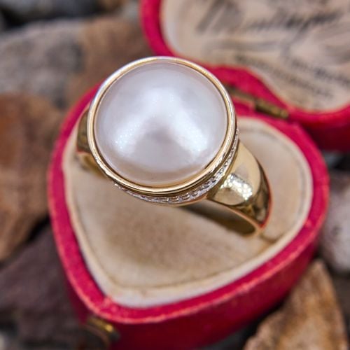 Mabe Pearl Ring w/ Diamond Accents 14K Yellow Gold