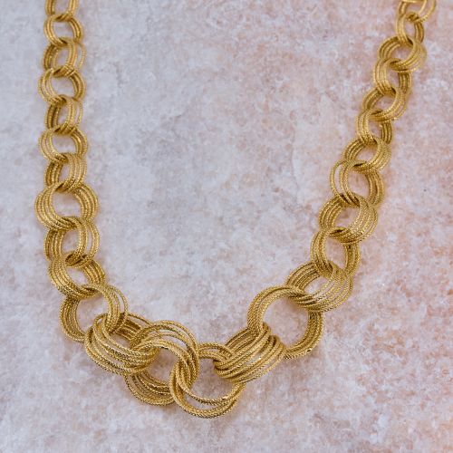 Exquisite Italian Made Circle Link Necklace 14K Yellow Gold