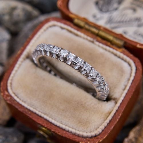 Vintage Diamond Eternity Wedding Band Ring 14K White Gold, Size 5.75