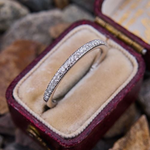 French Set Diamond Wedding Band Ring 18K White Gold