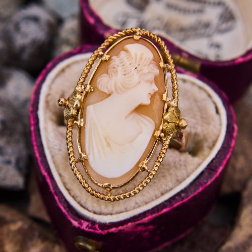 Cameo Ring w/ Floral Accents 14K Gold