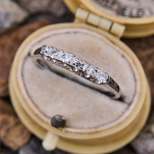 Vintage 6 Stone Diamond Band Ring White Gold