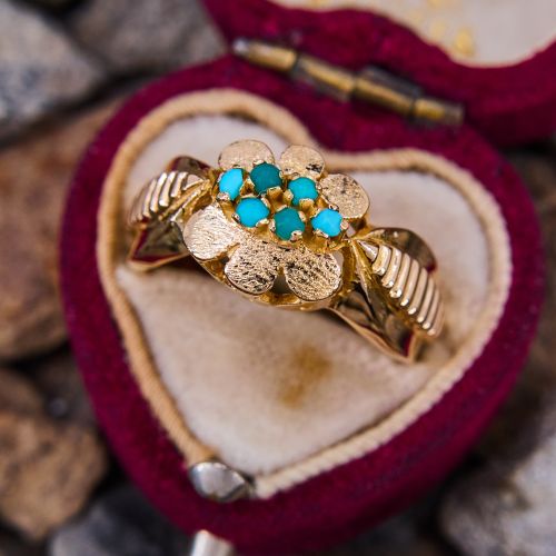 Turquoise Cluster Ring 18K Yellow Gold