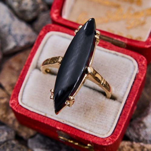 Fabulous Marquise Onyx Solitaire Ring Yellow Gold