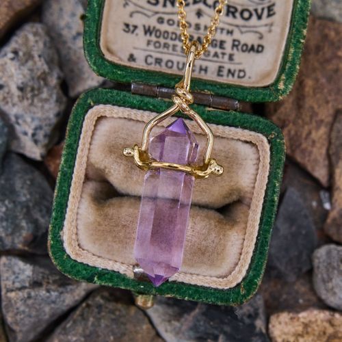 Double Terminated Amethyst Point Necklace 14K Yellow Gold