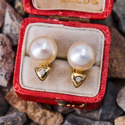 Akoya Pearl & Diamond Earring 14K Yellow Gold
