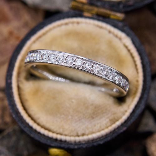 Bead Set Diamond Wedding Band Ring 18K White Gold