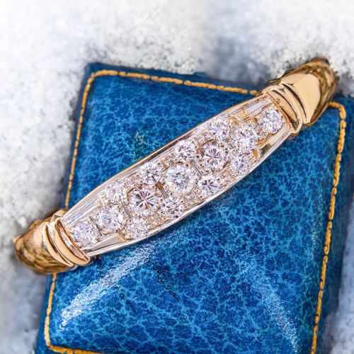 Vintage Hinged Diamond Bangle Bracelet 14K Yellow Gold