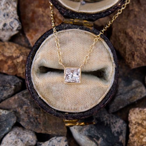 Bezel Set Princess Cut Diamond Necklace 14K Yellow Gold