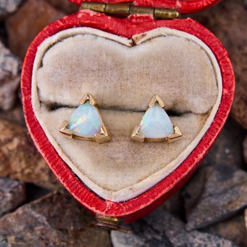 Triangle Motif Opal Stud Earrings 14K Yellow Gold