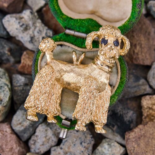 Adorable Poodle Dog Brooch Pin/ Pendant 14K Yellow Gold