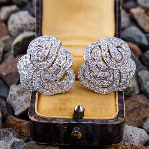 Pierced Floral Design Diamond Earrings 18K White Gold 