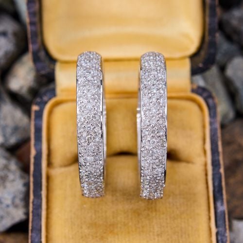 2 Carat Diamond Pavé Hoop Earrings 18K White Gold