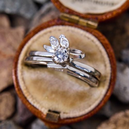Vintage Diamond Engagement Ring Wedding Set 14K White Gold
