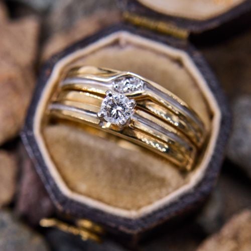 Vintage Diamond Engagement Wedding Ring Set 14K Yellow Gold .13Ct I/SI2