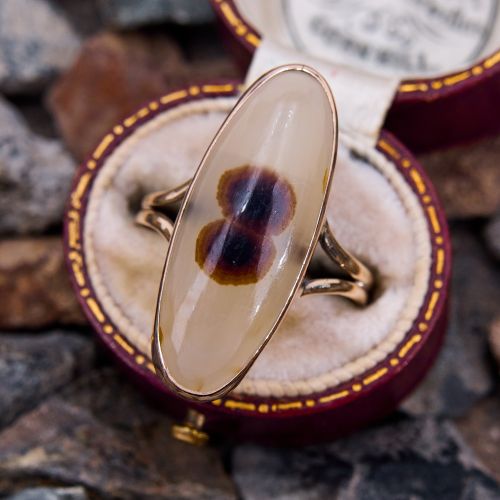 Vintage Oval Agate Ring Yellow Gold