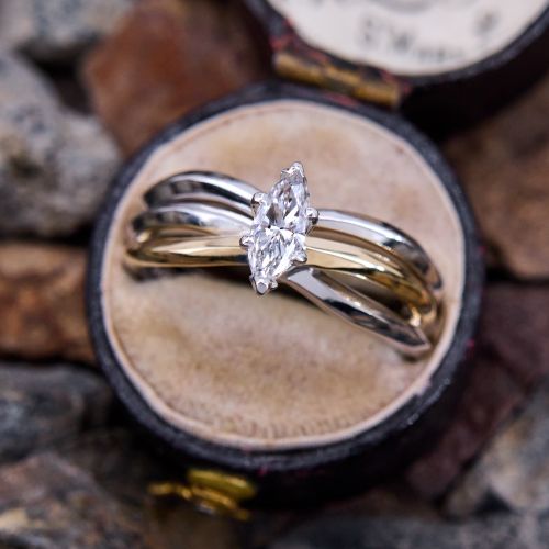 Two Tone Marquise Diamond Engagement Ring Wedding Set 14K Gold