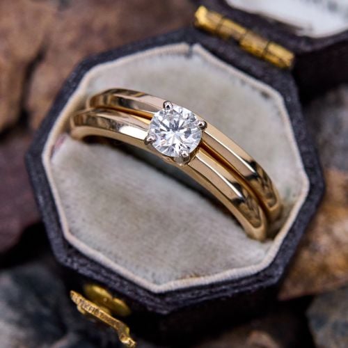 Round Brilliant Diamond Engagement Ring Wedding Set 14K Yellow Gold .27Ct I/SI2