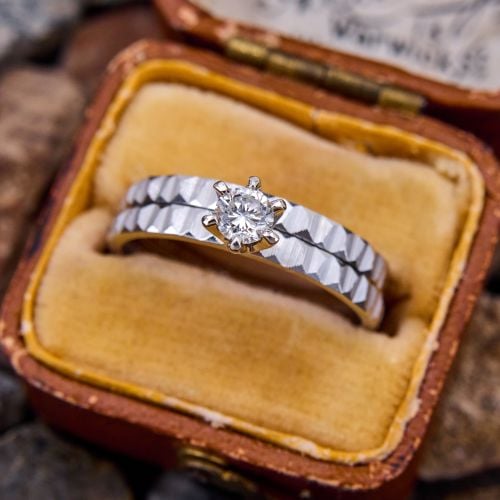 Etched Matte Diamond Engagement Ring Wedding Set 14K White Gold