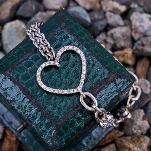 Open Heart Diamond Chain Bracelet 18K White Gold