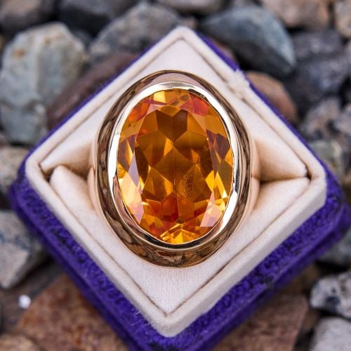 Large Lab Created Yellow Sapphire Ring 14K Rose Gold
