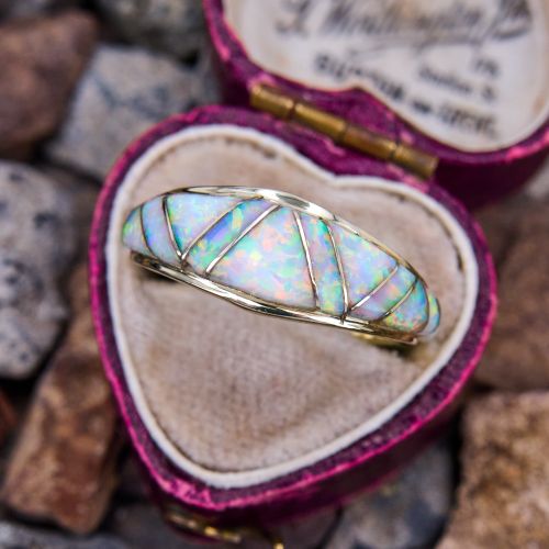 Lab Created Opal Inlay Band Ring 14K Yellow Gold