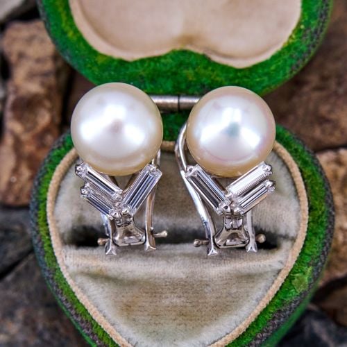 Lovely Pearl & Diamond Earrings 18K White Gold