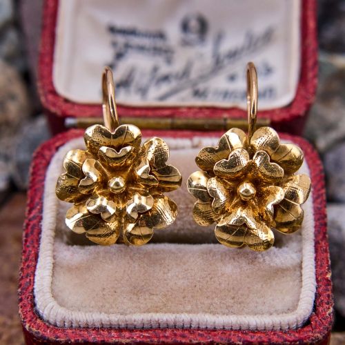 Vintage Flower Drop Earrings 18K Yellow Gold