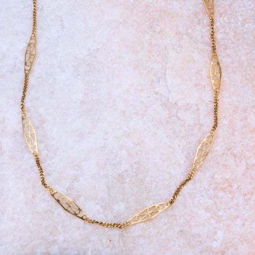 Filigree Gold Station Necklace 14K Yellow Gold