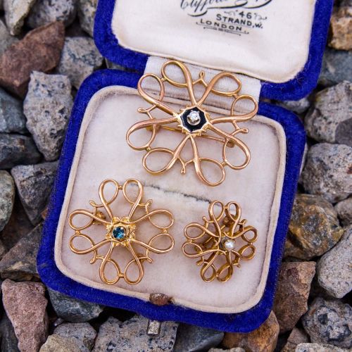 Avon Award Pins Set w/ Diamond Pearl & Sapphire Yellow Gold