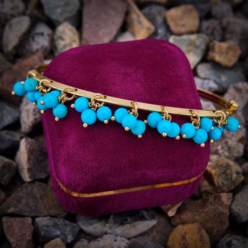 Playful Turquoise Bead Bracelet 14K Yellow Gold
