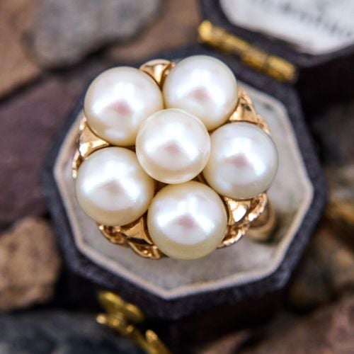 Saltwater Pearl Cluster Ring 14K Yellow Gold