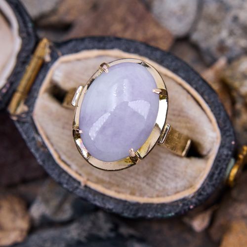 Oval Lavender Jade Cathedral Ring 14K Yellow Gold