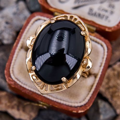 Oval Black Onyx Cocktail Ring 14K Yellow Gold