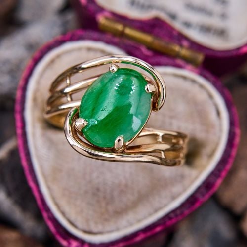Flowing Jade Cabochon Ring 14K Yellow Gold