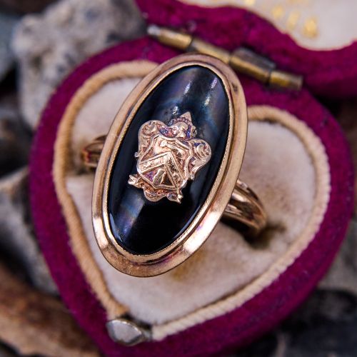 Antique Oval Black Onyx Ring Yellow Gold