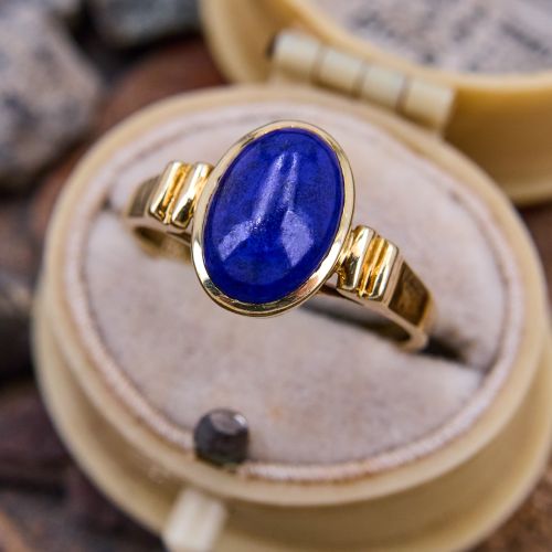 Oval Cabochon Lapis Lazuli Ring 14K Yellow Gold