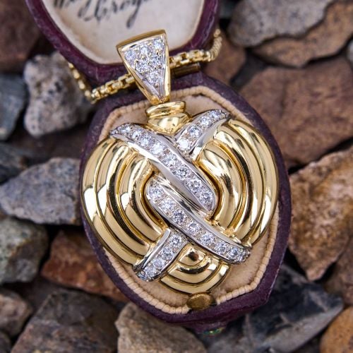Lovely Fluted Diamond Heart Pendant Necklace 18K/ 14K Yellow Gold