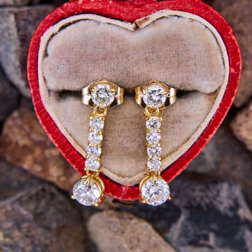 Round Brilliant Diamond Dangle Earrings 18K Yellow Gold 