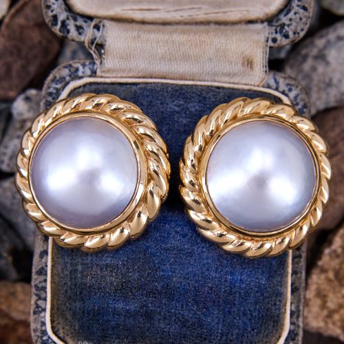 Vintage Mabé Pearl Earrings 14K Yellow Gold