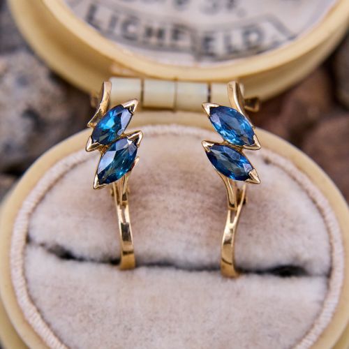 Petite Marquise Sapphire Earrings 14K Yellow Gold