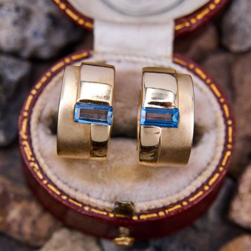 Lab Created Spinel Huggie Earrings 14K Yellow Gold