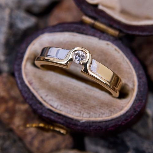 Semi Bezel Diamond Band Ring 18K Yellow Gold